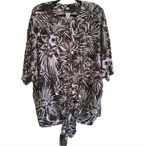 Vintage long Floral blouse tie front 3/4 sleeve women's plus size 24 MORE JAZZ